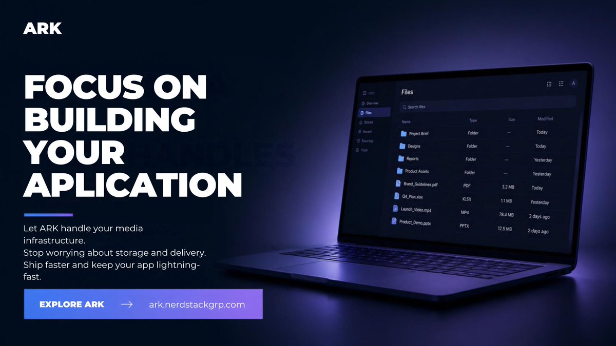 nerdstacktech's tweet photo. Your app is growing. Your media library is too.

What starts as a simple upload feature turns into a storage + delivery nightmare.

We built ARK to handle it - store, optimize, deliver, all in one platform.

Thread 🧵👇 

#buildinpublic #devtools https://t.co/ijcMOsfkqz