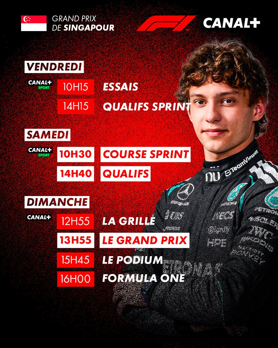 CanalplusF1's tweet photo. Le programme de votre week-end sprint à Singapour 🇸🇬😍 https://t.co/aOkQrQJVnn