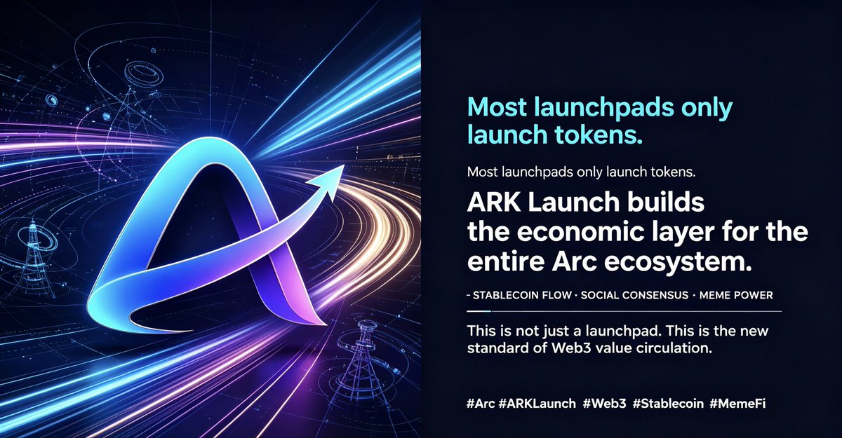 arcARKLaunch's tweet photo. Most launchpads only launch tokens.
ARK Launch builds the economic layer for the entire Arc ecosystem.

We don’t just list projects — we connect stablecoin flow, social consensus & meme power into one infinite growth system.

This is not just a launchpad.
This is the new standard of Web3 value circulation.

#Arc #ARKLaunch #Web3 #Stablecoin #MemeFi