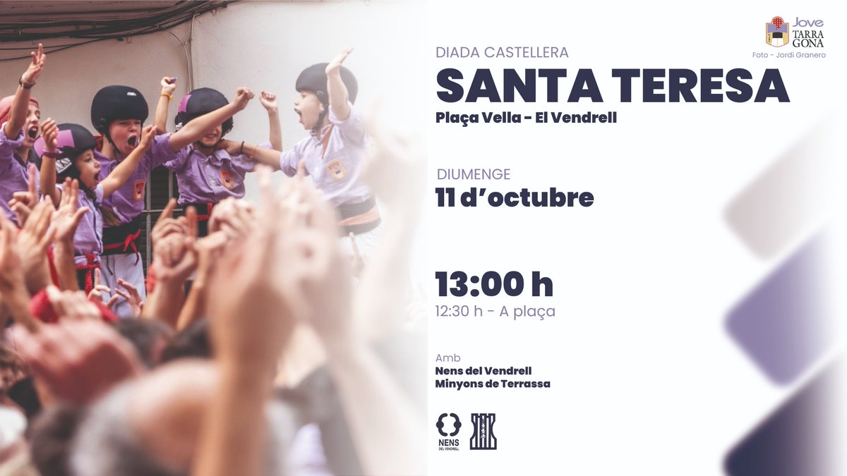 JoveDeTarragona's tweet photo. El Concurs semblava el final, però encara tenim passos a fer... Aquest diumenge actuem al Vendrell per Santa Teresa🫵🏼

#FemElPas #castells https://t.co/GyQ5HcqQYh