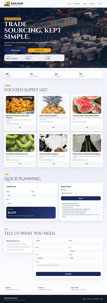 farukhussen1's tweet photo. I recently delivered a robust B2B trade sourcing website for Khushi Trade International (https://t.co/C8QmP4XWWD). https://t.co/LCURl2byqy
