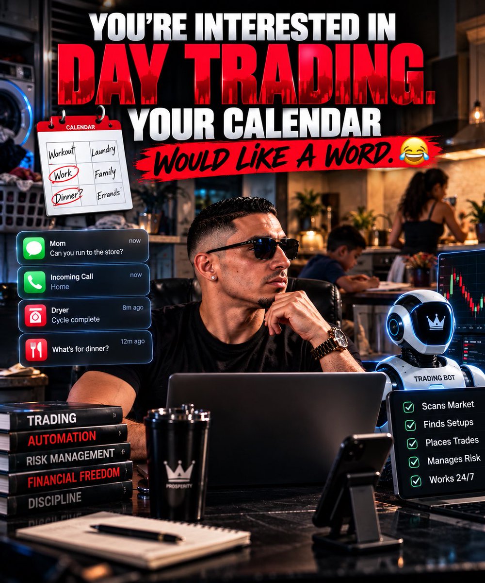 TheeJasonRoman's tweet photo. You’re interested in day trading.

Your calendar would like a word. 😂

Imagine finally sitting down to learn after buying a course from a famous guru…

You open a trading video, and…

Eight minutes later, the dryer beeps, your phone rings, and somebody asks what’s for dinner. https://t.co/LxiubMp3V7