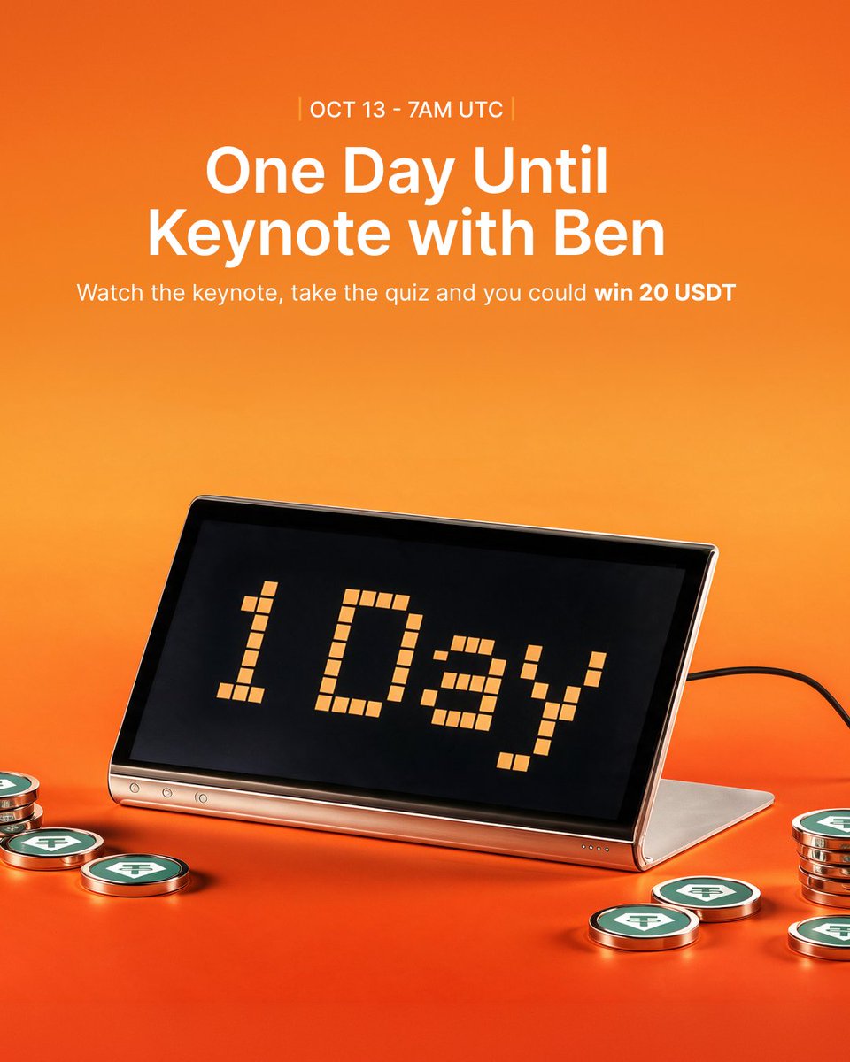 Bybit_Official's tweet photo. 50 winners will receive 20 USDT each 👏

Watch the keynote closely. After the stream, we’ll release a three-question quiz based on what @benbybit shared.

Answer all three questions correctly within 48 hours to enter the draw.