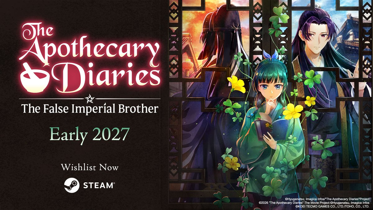 GUST_EN's tweet photo. The Apothecary Diaries: The False Imperial Brother is available to Wishlist on Steam.

Wishlist: https://t.co/NNjwLga26U

#ApothecaryDiaries 
#ApothecaryDiariesTFIB https://t.co/9Gte0Ykm9V