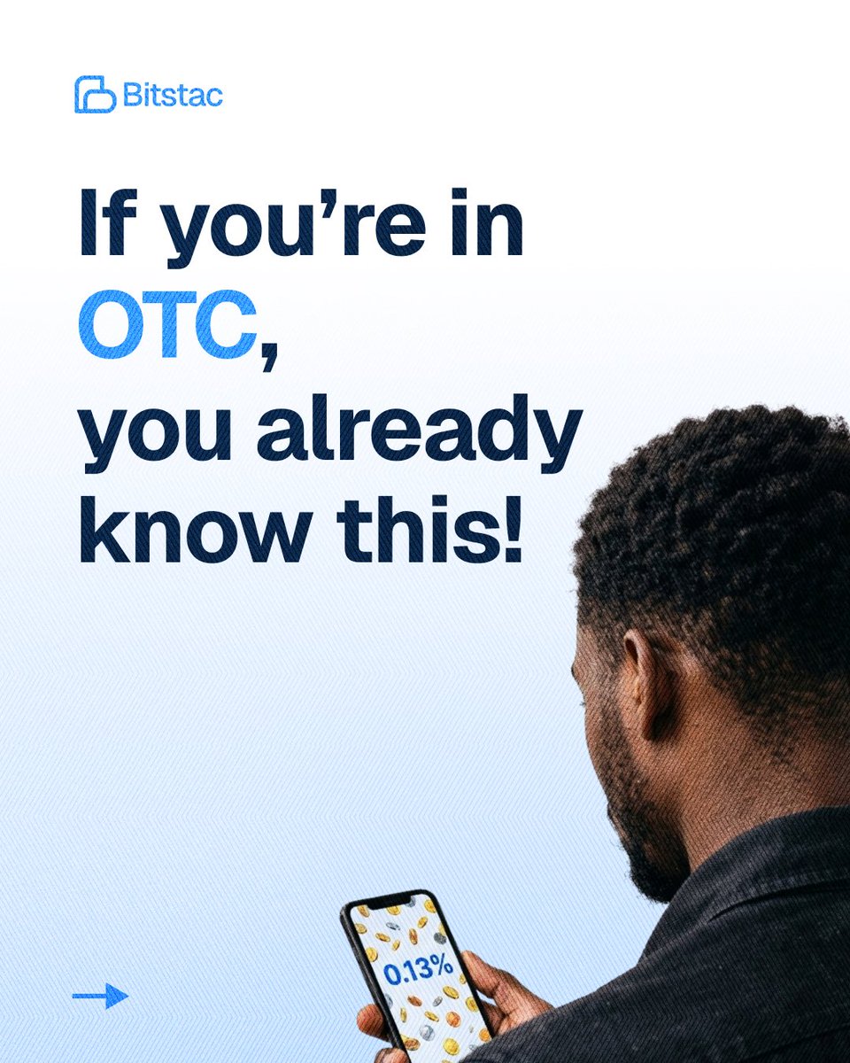 UseBitstac_'s tweet photo. If you’re in OTC, you already there’s always another transaction to settle.

This is why your settlement rate matters.

For a limited time, qualified new Bitstac users can access a 0.13% settlement rate.

Learn more via the link https://t.co/vPJNKn2rwx https://t.co/Y8pjsu6jdf