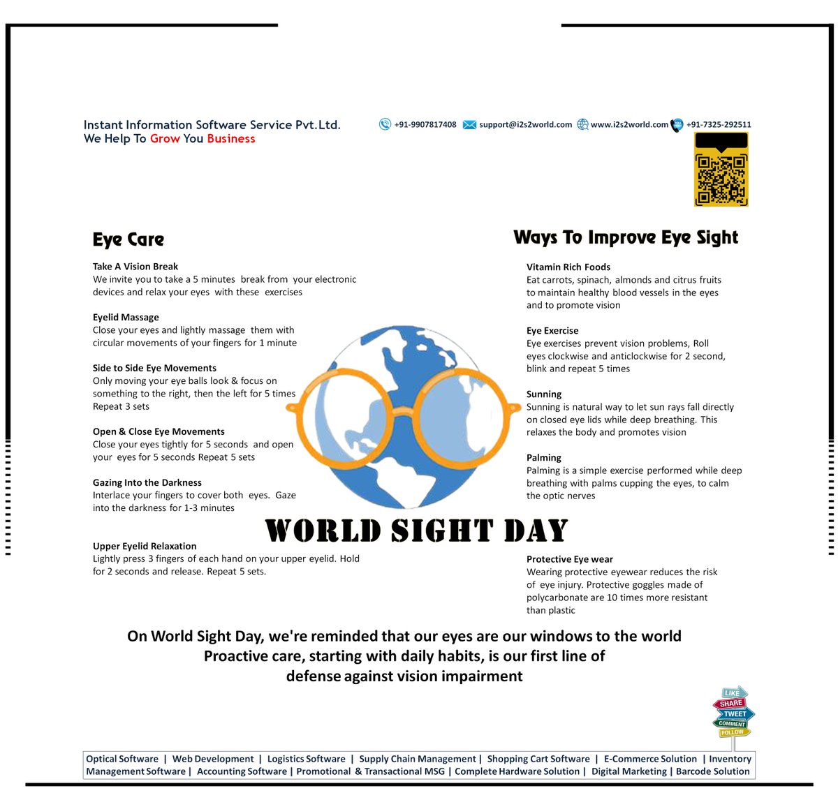 instant_pvt's tweet photo. Eyes are a part of almost everything we do, yet millions still lack access to proper #eye_care
#Happy_World_Sight_Day ️
#WorldSightDay
#विश्व_दृष्टि_दिवस
#नेत्रदिवस
#Optical_software
#Opticalsoftware
#i2s2
#Optocare
#AaharStore
#Web_Development
#ERP

https://t.co/3jKYRs2wWK https://t.co/yUTT8W8FG1
