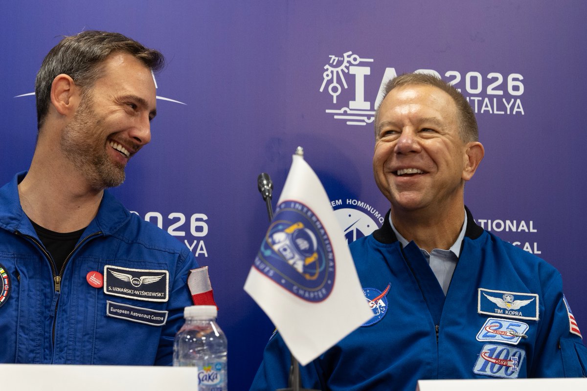 LHonnorat's tweet photo. Happy to have attended the International Astronauts Press Conference at #IAC2026 in Antalya this morning! Ten astronauts from Türkiye, the US, Poland, Canada and Japan sharing their spaceflight experiences. https://t.co/diFqViUHFs