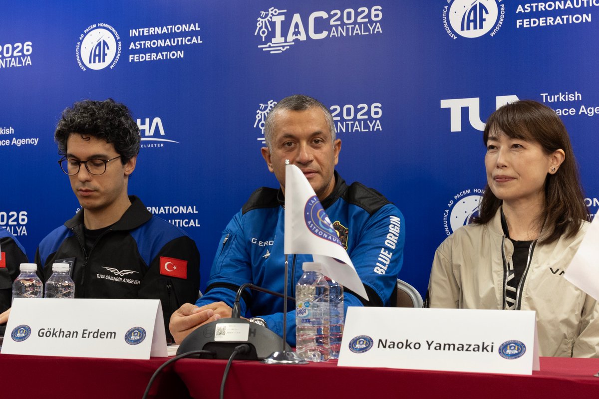 LHonnorat's tweet photo. Happy to have attended the International Astronauts Press Conference at #IAC2026 in Antalya this morning! Ten astronauts from Türkiye, the US, Poland, Canada and Japan sharing their spaceflight experiences. https://t.co/diFqViUHFs
