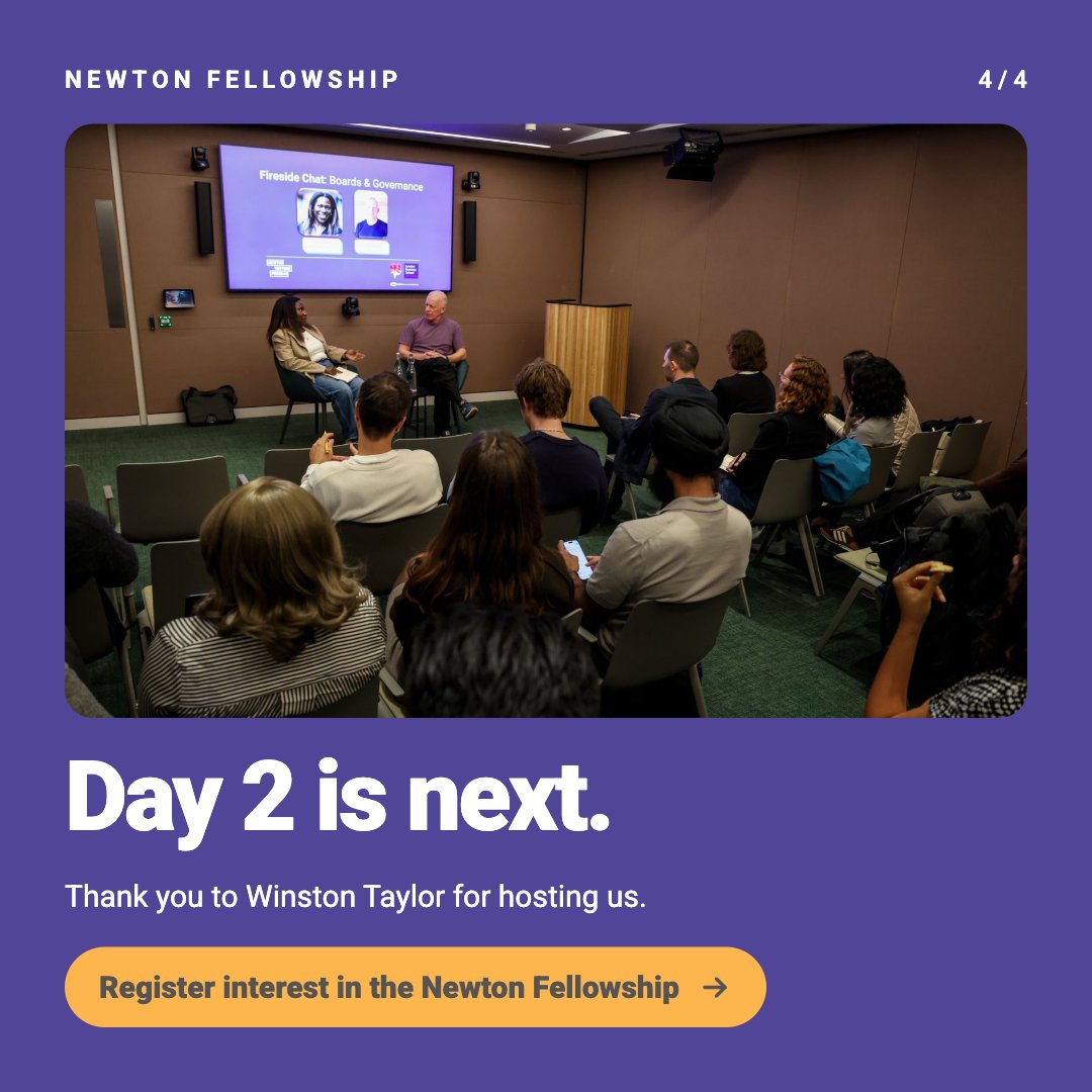 NewtonProgramVC's tweet photo. Day 1 of Module 3 of the Newton Fellowship ✅ Exits, boards, governance &amp; IR, then Fellows built and pitched their own funds. Day 2 next 👀

Register interest → https://t.co/Q1XEhl6ugi https://t.co/kFyVlFnTDb