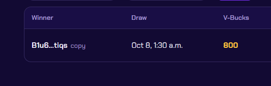 FortniteLootSol's tweet photo. First winner of 800 #FORTNITE V-BUCKS has been sent there code!