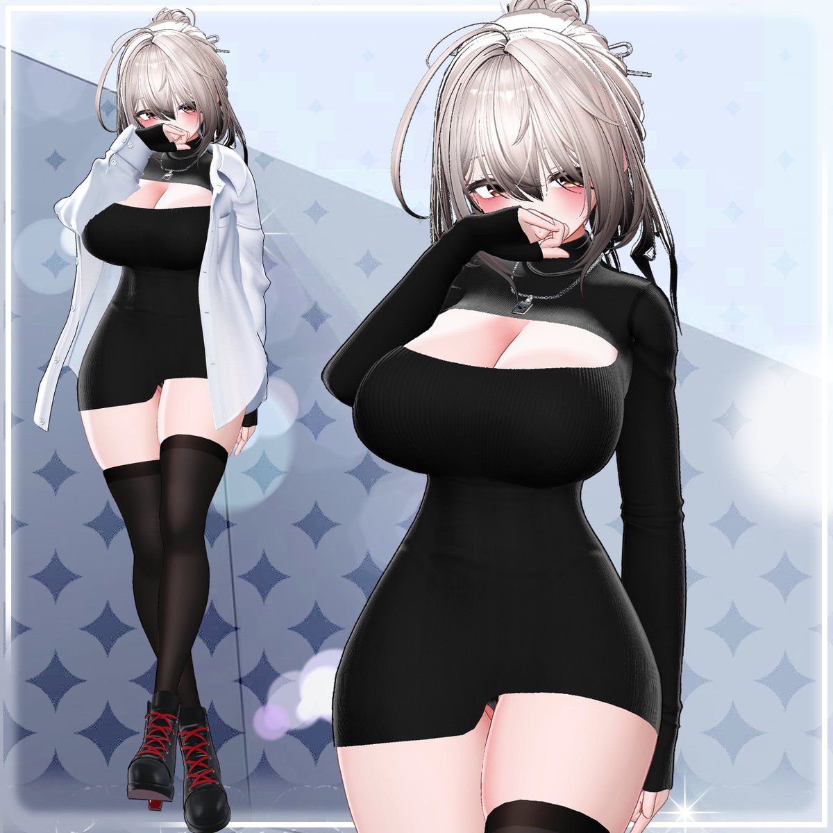 Mono_paradox's tweet photo. 🔥【 モノショップ新作登場！ 】🔥

新作衣装『Chic Casual Statement』をリリースしました！🖤

タイトなブラックのタートルネックミニワンピに、ゆったりとしたオーバーサイズ白シャツを羽織った、大人可愛いスポーティ＆カジュアルなスタイル✨ 

発売記念セール開催中！⏰ 
・単品：900円 → 500円 
・フルセット：1500円 → 900円

🎉 RT＆フォローイベント実施中！ 
✅ 参加方法：このアカウントをフォロー＆この投稿をRT 
投稿から3日後、抽選で【5名様】にフルセットをプレゼント🎁

🎉 RT & Follow Giveaway! 🎉 
✅ How to enter: Follow this account & RT 
this post In 3 days, 【5 lucky winners】 will be randomly selected to receive the Full Set! 🎁

👇BOOTHはこちら
https://t.co/8dEGkiBNez

#VRChat #VRChat衣装 #モノショップ