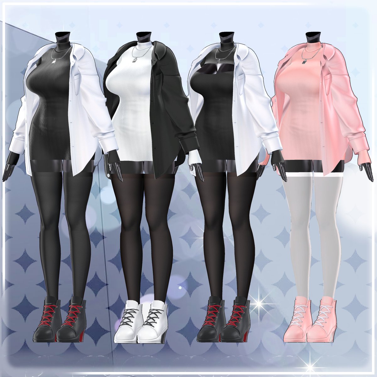 Mono_paradox's tweet photo. 🔥【 モノショップ新作登場！ 】🔥

新作衣装『Chic Casual Statement』をリリースしました！🖤

タイトなブラックのタートルネックミニワンピに、ゆったりとしたオーバーサイズ白シャツを羽織った、大人可愛いスポーティ＆カジュアルなスタイル✨ 

発売記念セール開催中！⏰ 
・単品：900円 → 500円 
・フルセット：1500円 → 900円

🎉 RT＆フォローイベント実施中！ 
✅ 参加方法：このアカウントをフォロー＆この投稿をRT 
投稿から3日後、抽選で【5名様】にフルセットをプレゼント🎁

🎉 RT & Follow Giveaway! 🎉 
✅ How to enter: Follow this account & RT 
this post In 3 days, 【5 lucky winners】 will be randomly selected to receive the Full Set! 🎁

👇BOOTHはこちら
https://t.co/8dEGkiBNez

#VRChat #VRChat衣装 #モノショップ