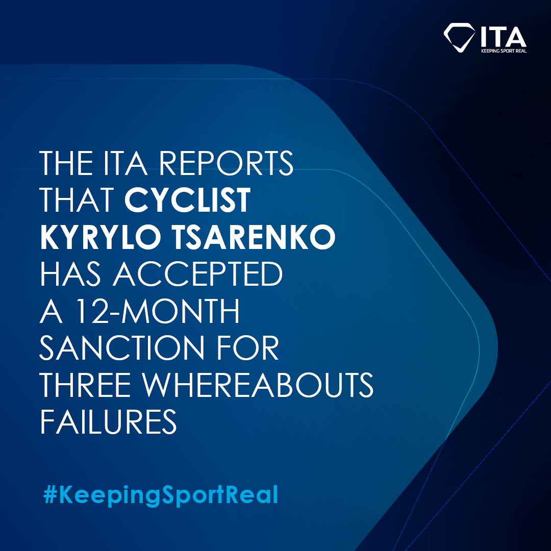 IntTestAgency's tweet photo. The ITA, leading an independent anti-doping program on behalf of the @UCI_cycling, reports that Ukrainian cyclist Kyrylo Tsarenko has accepted a 12-month period of ineligibility for an Anti-Doping Rule Violation (ADRV).

▶️ https://t.co/gCUcgf5S0O

#KeepingSportReal https://t.co/JBQXItJubT