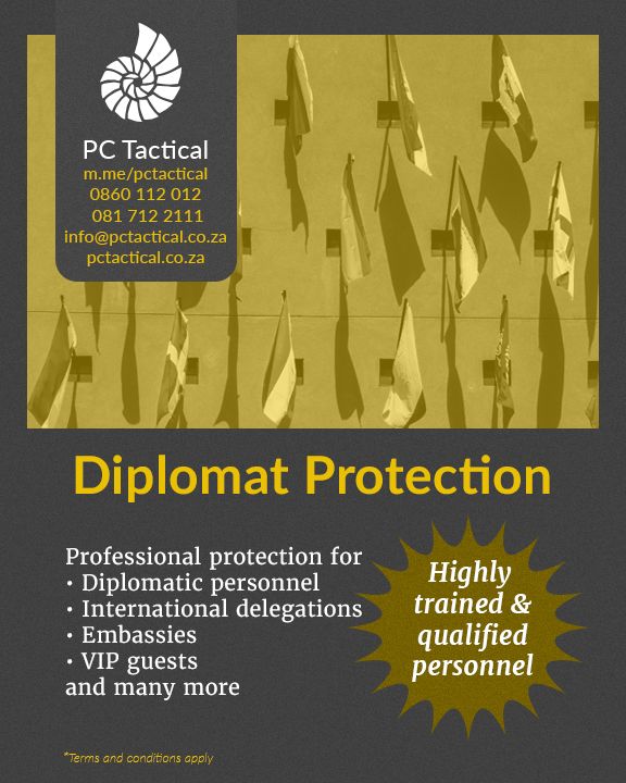 pctact's tweet photo. PC Tactical Diplomat Protection Unit
Specialized security service for
✅ Diplomatic personnel
✅ International delegations
✅ Embassies
✅ VIP guests
All our officers are professionally trained to the highest standards.
#crime #VIPprotection #CPO #SouthAfrica https://t.co/vCQDD7nCCH