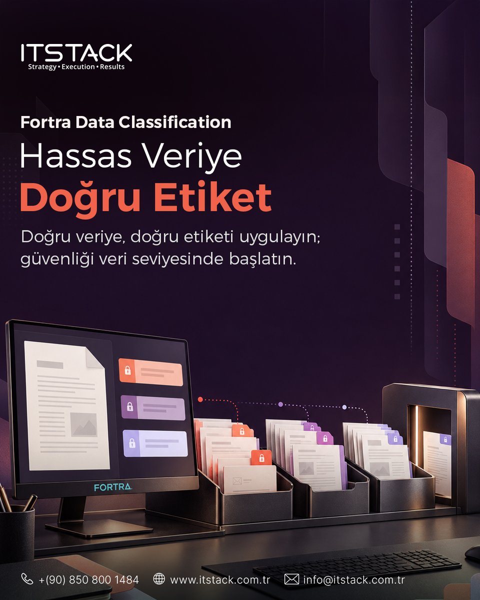 itstacktr's tweet photo. Hassas veriyi korumak, onu bulmakla değil; doğru tanımlamakla başlar. 🔐
Hassas veriyi korumanın ilk adımı, hangi verinin ne kadar hassas olduğunu bilmektir.
Kurumlarda her gün binlerce e-posta, doküman ve dosya oluşturuluyor, paylaşılıyor ve farklı platformlarda saklanıyor. Ancak verinin hassasiyet seviyesi belirlenmediğinde; DLP, şifreleme, erişim kontrolü ve diğer güvenlik politikalarının doğru veriye doğru şekilde uygulanması zorlaşıyor. 📊

Kritik soru şu:
Hangisi hassas veri?
Hangisi kişisel bilgi içeriyor?
Hangisi kurum dışına çıkmamalı?
Ve güvenlik politikalarınız bu ayrımı gerçekten yapabiliyor mu?

Veri sınıflandırması, tam olarak bu noktada güvenlik mimarisinin önemli bir parçası haline geliyor.

Fortra Data Classification Suite ile kurumlar;
🏷️ Verileri hassasiyet seviyelerine göre sınıflandırabilir,
🧠 Hassas içerikleri ve PII gibi verileri tespit edebilir,
🛡️ Sınıflandırma bilgisini DLP gibi güvenlik kontrolleriyle ilişkilendirebilir,
☁️ Microsoft 365, SharePoint, OneDrive ve farklı cloud/on-premises ortamlardaki verileri daha görünür hale getirebilir.

Çünkü hangi verinin hassas olduğunu bilmeden, o veriye doğru güvenlik politikasını uygulamak mümkün değil.

Ve belki de bugün kurumların kendisine sorması gereken soru şu:
👉 Verilerimizi gerçekten koruyor muyuz, yoksa sadece nerede olduklarını tahmin mi ediyoruz?

Sizce veri güvenliğinde en kritik aşama hangisi: keşif, sınıflandırma mı yoksa koruma?

#Fortra #DataClassification #DataSecurity #CyberSecurity #InformationSecurity #ITSTACK #VeriGüvenliği #VeriKoruma #DLP #DSPM #BilgiGüvenliği #VeriGizliliği #Uyumluluk #SiberGüvenlik #Microsoft365