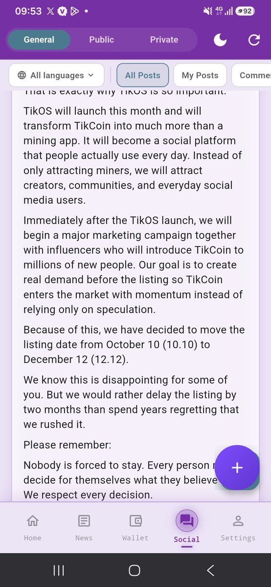 ezugwulinu40623's tweet photo. Latest Updates.
#TikCoin have postponed this listing again, from October 10th to December 12th
#TikCoin is the must useless app i have ever seen.
You're launching another app #Tikos app ,empowering influencer for marketing, to continue enjoying ads you're generating https://t.co/60mDc3t8pZ