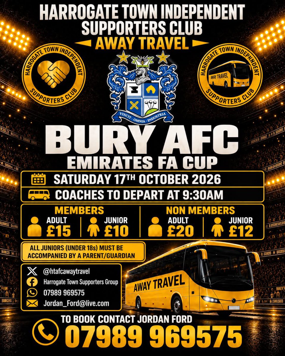 htafcawaytravel's tweet photo. Come and support the lads with the Independent Supporters Club.

Contact Jordan on 07989969575 to book and for further information 

🖤💛🏆💛🖤 https://t.co/INEr73v8ZT