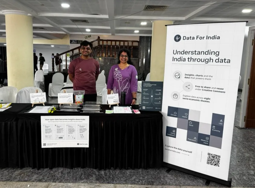 dataforin's tweet photo. 🧵 Data For India was at @IndiaFOSS in Bengaluru this September!

Over the two days of the conference, we spoke with over a thousand free and open source software enthusiasts about our work and making public data easier to understand and use.

At our booth, @nileena_suresh and @TheDataAreClean guided visitors through hands-on activities, inviting them to make guesses about India and compare their answers with the data. The responses opened up many conversations about the gap between data being publicly available and being useful to people.

#FOSS #OpenSource #DataForIndia