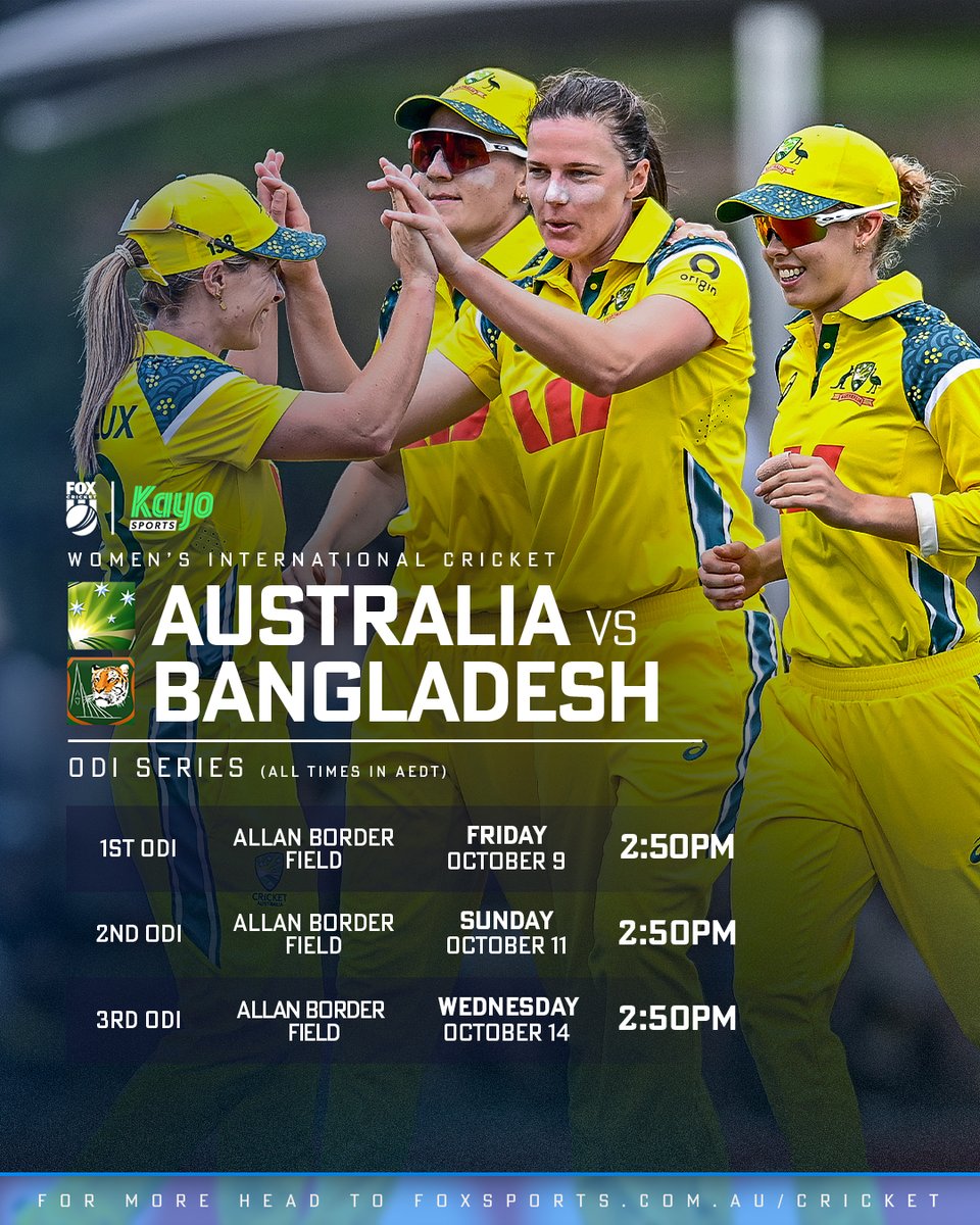 FoxCricket's tweet photo. The Aussies are back in action 🇦🇺🙌 

Three ODIs against Bangladesh, starting tomorrow. 
Catch the first ODI live on Fox Cricket and Kayo. https://t.co/zlTEMFb1bY