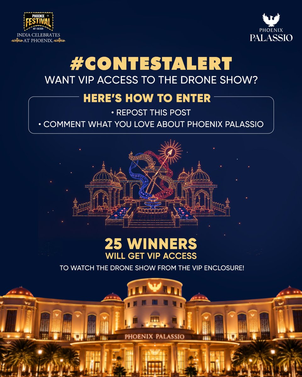 PhoenixPalassio's tweet photo. #CONTESTALERT

The Drone Show is almost here, and 25 lucky winners will get VIP access to watch the spectacular Drone Show from the VIP enclosure. 💫

Want to be one of them? Here’s how to enter:
1. Repost this post
2. Comment what you love about Phoenix Palassio 💬 https://t.co/dTDsNEG0UP