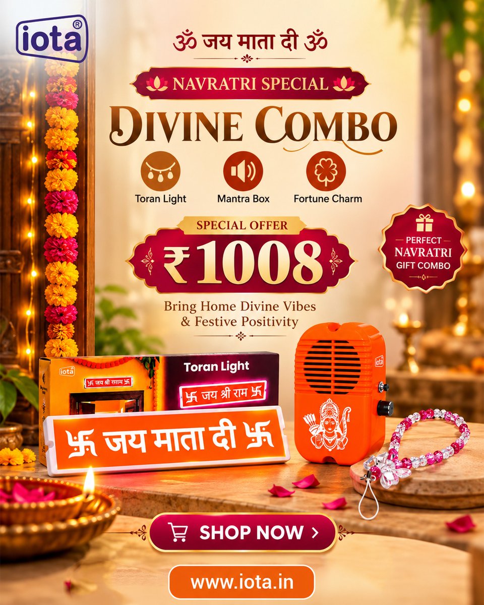 iotasiren's tweet photo. 🙏 Bring Home Divine Vibes This Navratri! 🪔

✨ Toran Light + Mantra Box + Fortune Charm
🔥 Special Combo: ₹1008
🎁 Perfect Navratri Gift Combo

🛒 https://t.co/kQgZ9hdIoD

#iota #NavratriSpecial #NavratriSale https://t.co/BEzqMUN970