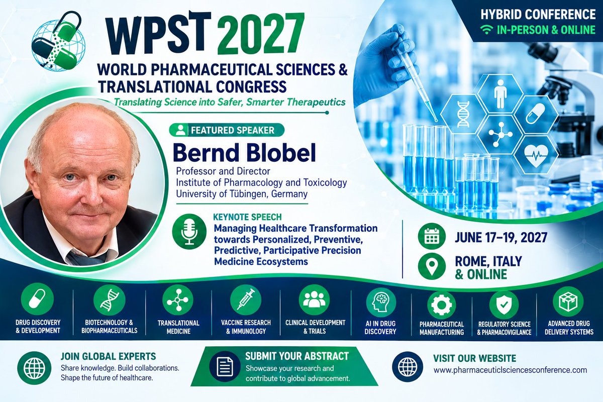 Pharma_Event's tweet photo. Professor Bernd Blobel | WPST 2027
We are proud to highlight Professor Bernd Blobel, a distinguished expert in healthcare transformation and precision medicine.
📅June 17–19, 2027
📍Rome, Italy
🌐In-Person &amp; Online
#BerndBlobel #WPST2027 #PrecisionMedicine #Pharma #DigitalHealth https://t.co/b0jFsLk9Sl