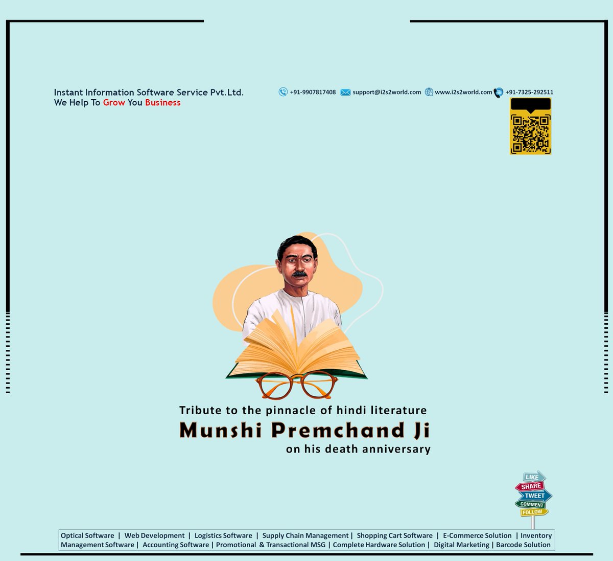 instant_pvt's tweet photo. Tribute to the popular novelist #Munshi_Premchand_ji on his commemorative day 🙏🏻
#मुंशी_प्रेमचंद
#MunshiPremchand
#HindiLiterature
#हिंदीसाहित्य
#Optical_software
#Opticalsoftware
#i2s2
#Optocare
#AaharStore
#Web_Development
#ITSolutionExperts
#Webdesign

https://t.co/3jKYRs2wWK https://t.co/MMHQSmxmLT
