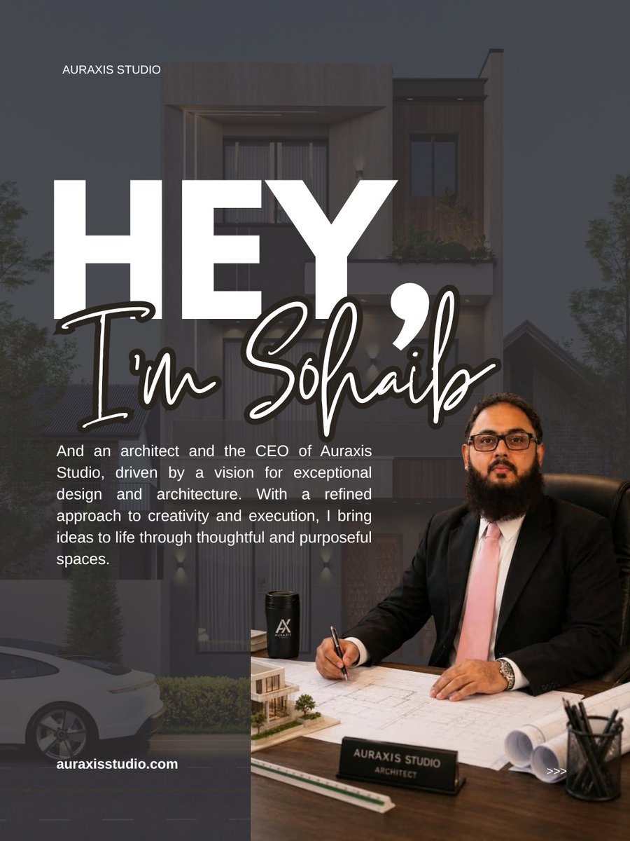 auraxisstudio's tweet photo. Meet Ar. Sohaib Malik — CEO of Auraxis Studio.

An architect, visionary, and leader driven by a passion for creating spaces that carry purpose, character, and lasting value.

Aura of Imagination, Axis of Execution

Get to know the mind behind Auraxis Studio. https://t.co/kI42DzPqwW