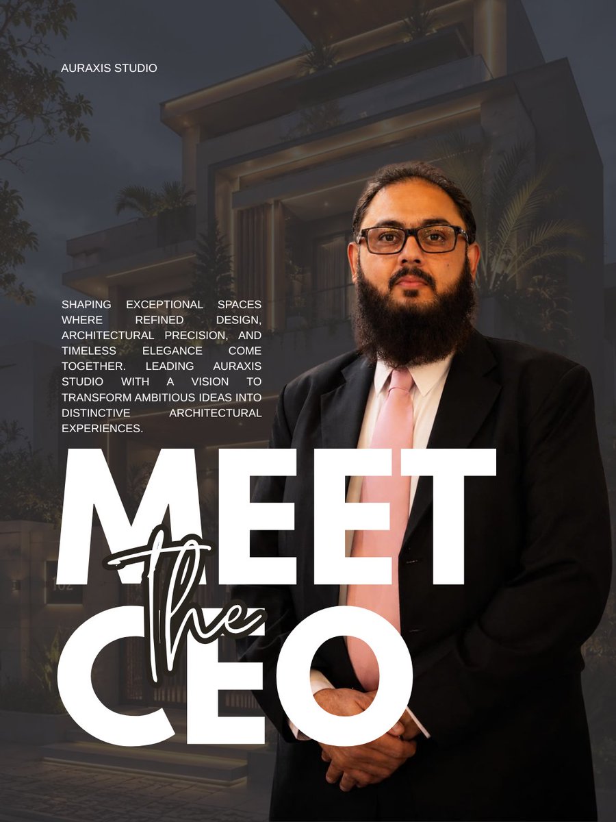 auraxisstudio's tweet photo. Meet Ar. Sohaib Malik — CEO of Auraxis Studio.

An architect, visionary, and leader driven by a passion for creating spaces that carry purpose, character, and lasting value.

Aura of Imagination, Axis of Execution

Get to know the mind behind Auraxis Studio. https://t.co/kI42DzPqwW
