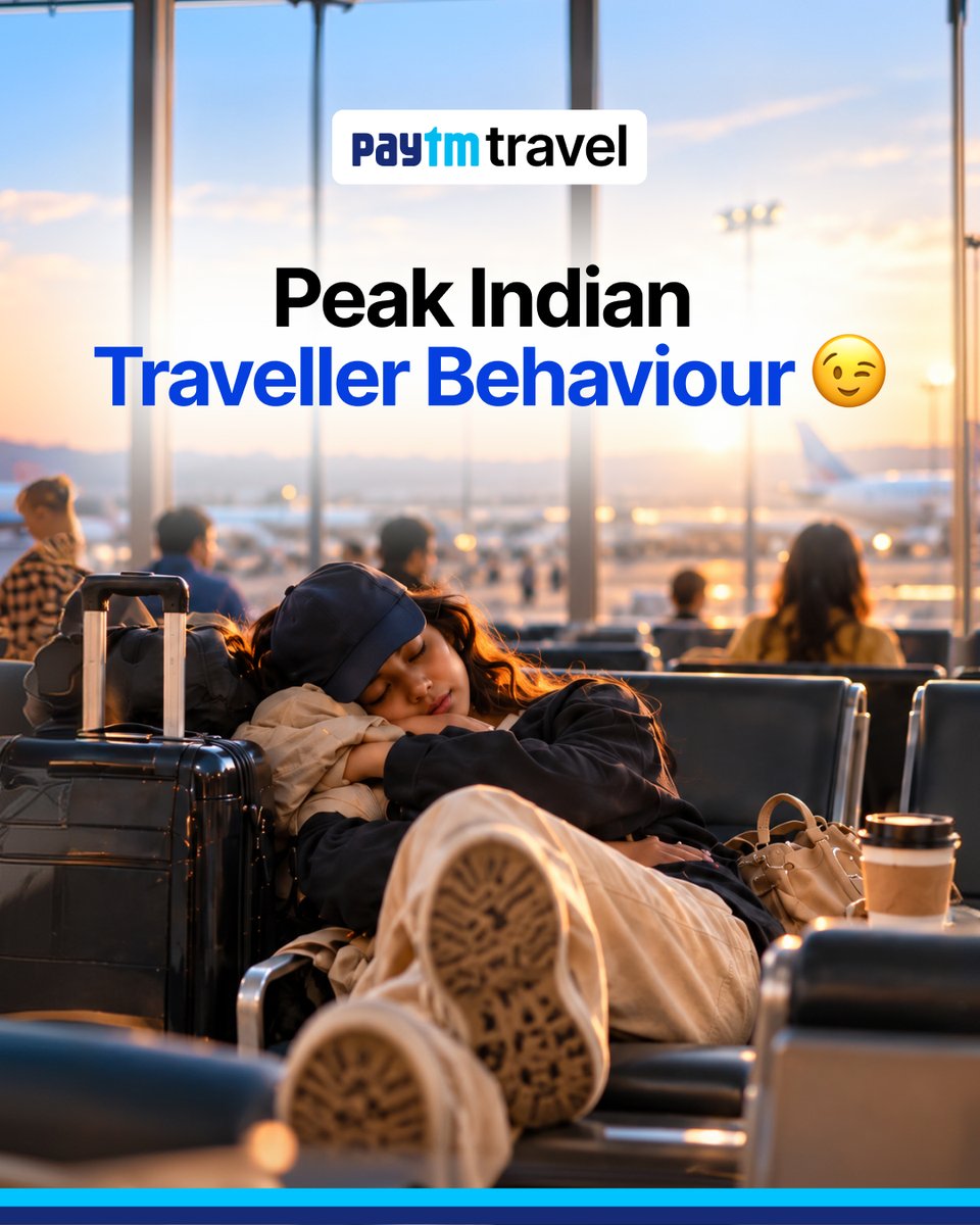 PaytmCheckin's tweet photo. Reaching early is an Indian traveller personality trait. 😂
Checking Flight Status on #PaytmTravel should be too. 💙 https://t.co/vYY9ooOLdx