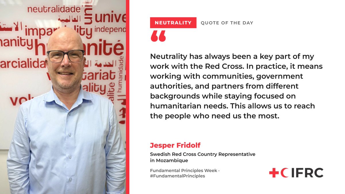 ja_roche's tweet photo. Neutrality is what allows us to work alongside everyone and reach everyone. For Jesper Fridolf, Swedish Red Cross Country Representative in Mozambique, it means staying focused on humanitarian needs and earning community trust, so we can reach the people who need us most. https://t.co/22k8I33EwN