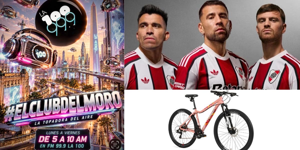 soymajulozano's tweet photo. El jueves llegó con PREMIAZOS 📻 #ElClubDelMoro de *5 a 10*. Hoy regalamos 🚲 BICICLETAS DE TOPMEGA 🚴🏼‍♂️  ⚽ Y las CAMISETAS ALTERNATIVAS DE RIVER 🔴⚪  + ÓRDENES DE COMPRA  Y CENAS 🍀🍀🍀.  #ElClubDelMoro en FM99.9  @la100fm La 💯 YouTube: https://t.co/Mn0UMpKCb6 https://t.co/yUeTPeOWwk