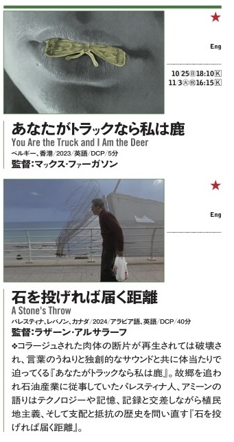 dds_yidff's tweet photo. ◤上映作品情報㉕◢              

▶YIDFF2025 アジア千波万波

🟢『あなたがトラックなら私は鹿』
🟢『石を投げれば届く距離』

#山形国際ドキュメンタリー映画祭 東京上映 
⭐️「ドキュメンタリー・ドリーム・ショー─山形in東京2026」
https://t.co/lCLrxtf7z4

#dds2026 #パレスチナ #香港 https://t.co/fu6ARcFmb7