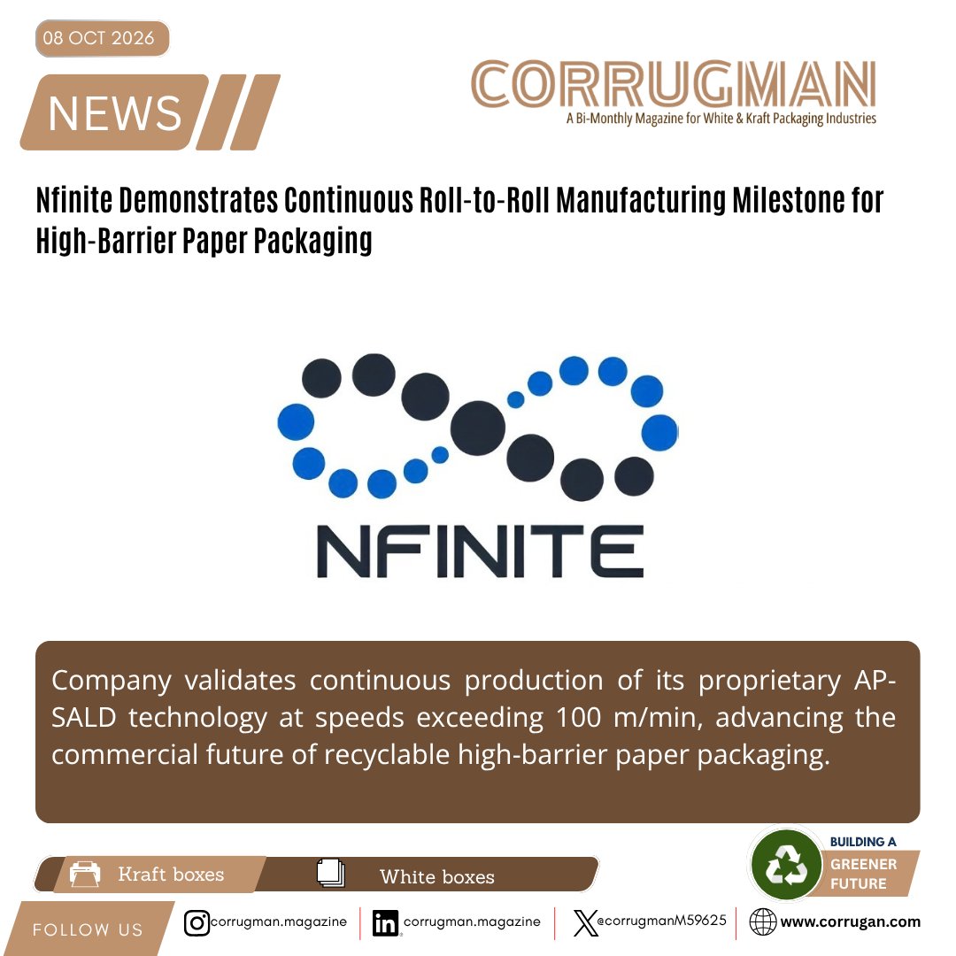 CorrugmanM59625's tweet photo. Nfinite Demonstrates Continuous Roll-to-Roll Manufacturing Milestone for High-Barrier Paper Packaging
https://t.co/4sHLed8n5e
#Nfinite #APSALD #PaperPackaging #HighBarrierPackaging #RollToRoll #RecyclablePackaging #SustainablePackaging https://t.co/vrE5OTdAq2