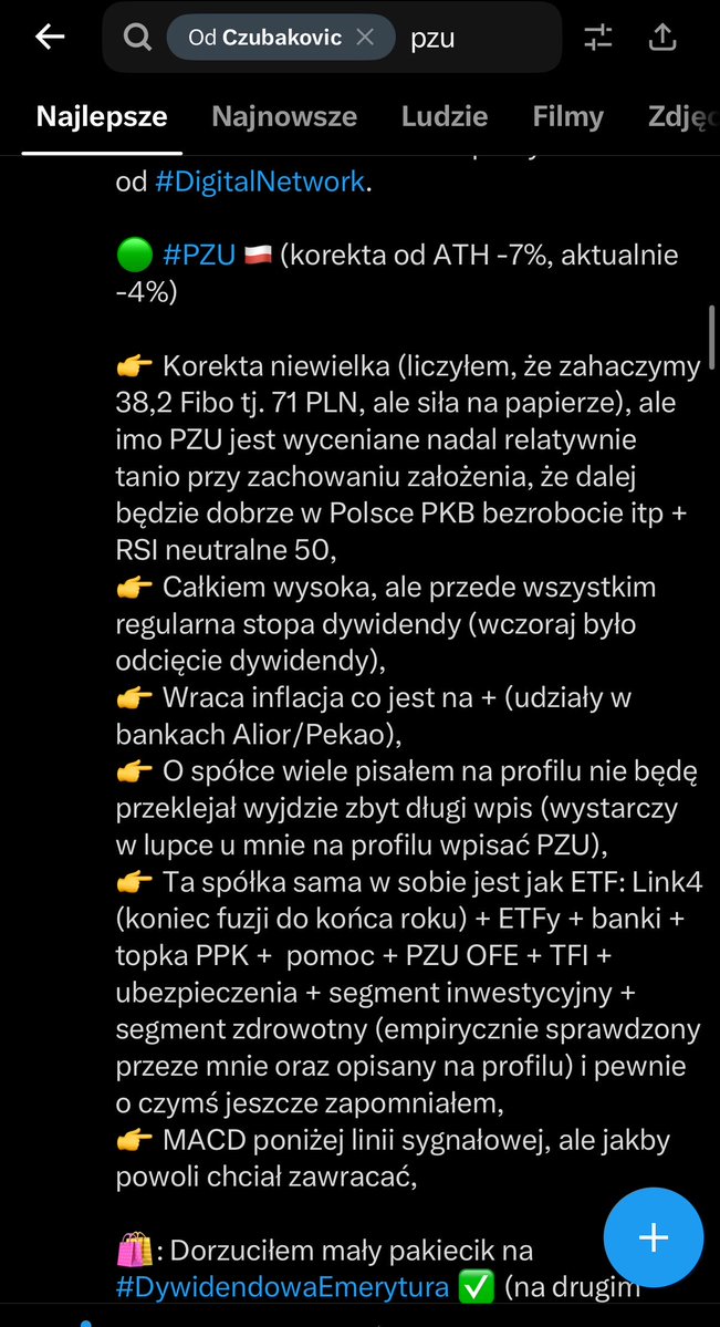 Czubakovic's tweet photo. Wpadła dywidenda z #PZU lekko powyżej 1 500 PLN łącznie💸.
Oczywiście od razu reinwestowana 🔄.
Za pieniądze z dywidendy wpadło dziś:
- #XTB
- #BenefitSystems
- #KombinatKonopny (ogony)
Niezmiennie polecam cytowane wpisy poniżej a propos PZU, gdzie jest mój view na spółkę, dołki łapane itp.
Miesięczni ciułacze łączmy się 🤓.
#GPW #FinTwit #Dywidenda #Polska
A tak pisałem przy okazji jednego z ostentacji odc. #Giełdoholicy 🛍️⬇️