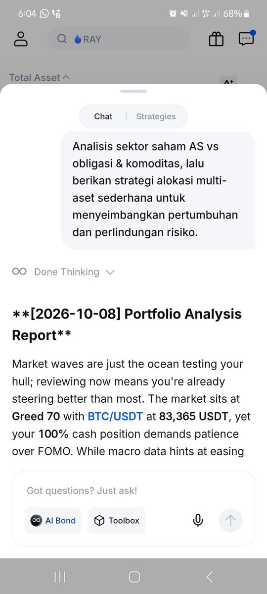 fatimanada4408's tweet photo. Baru meminta MEXC AI membandingkan saham AS, obligasi &amp; komoditas serta strategi alokasi multi-aset untuk seimbangkan growth dan downside risk. Insight TradFi-nya solid!

@MEXC_ID
#MEXCAI #TradingTakesTwo #MEXC https://t.co/xVlruH4Boh