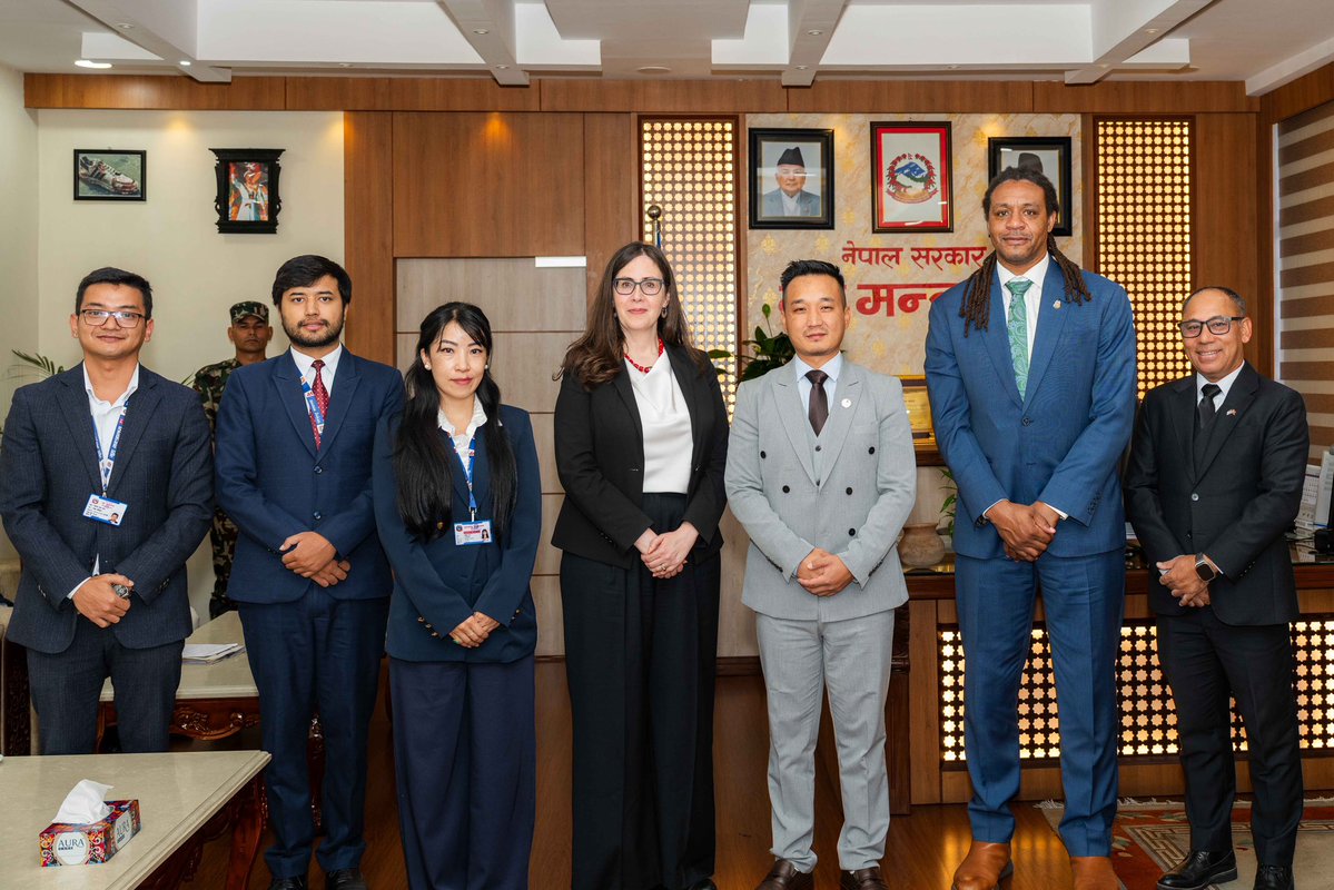 USEmbassyNepal's tweet photo. This afternoon, Chargé d’Affaires, a.i. Megan Bouldin met with Home Minister Sudan Gurung to discuss U.S.-Nepal cooperation on disaster response and ongoing efforts to identify American and Nepali victims of the tragic August flood. With more than $36 million in U.S. flood assistance underway plus American equipment, technology, and expertise supporting Nepal’s first responders, our partnership is helping communities recover.