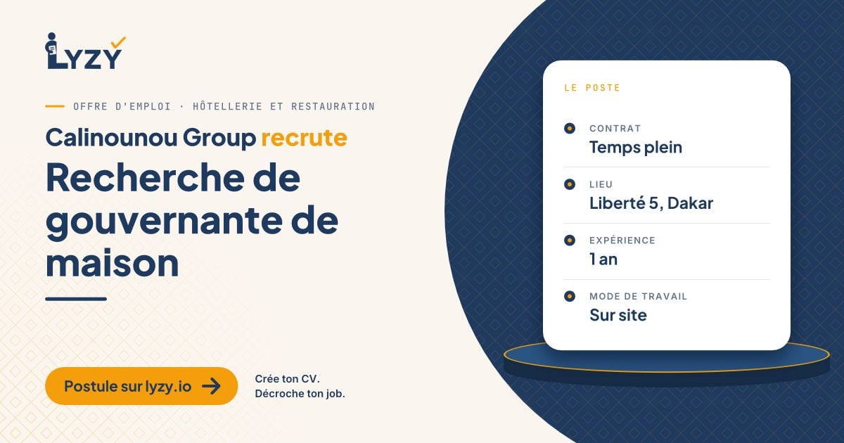 Lyzy_io's tweet photo. Calinounou Group recrute une gouvernante de maison à Dakar, poste avec hébergement.
https://t.co/rHPdSetqz4 #Emploi #Dakar https://t.co/L15mPBnPkz