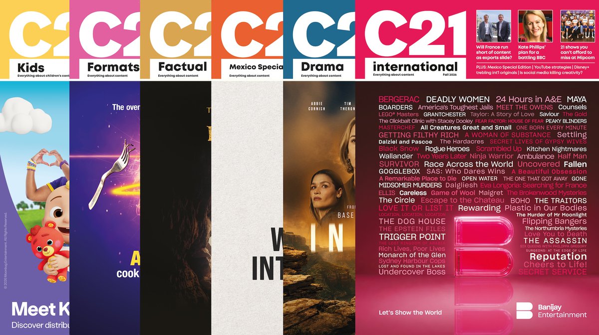 C21Media's tweet photo. The digital editions of C21's Fall issues are available online NOW, focusing on the latest trends in factual, drama, formats and kids' content, plus a Mexican programming special: https://t.co/stSBLRbcid Something to read on your flight to #Mipcom #Mipcom2026 #MipJunior #MipJunior2026