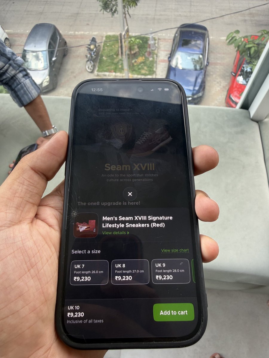 Manishamehes's tweet photo. Wasn't expecting to see the Seam XVIII while scrolling Blinkit today. Safe to say, my cart changed quickly. #One8OnBlinkit https://t.co/fgsEIRSA7b