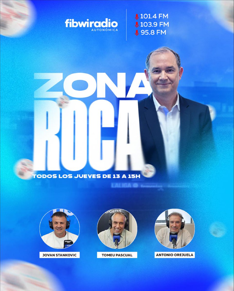fibwiradio's tweet photo. A las 13:00 hrs, "Zona ROCA" @JuanRoca2 en @fibwiradio.
🗣️Actualidad del @atleticbalears con @PedroBonet_2
🗣️@gustavomunana
🗣️Juan Aloy, Presidente del CD Génova
🚨Tendremos la Tertulia futbolera más🔝:
🗣️@a_orejuela✍️
🗣️Tomeu Pascual✍️
🗣️Jovan Stankovic✍️ https://t.co/dbghv3FbnK