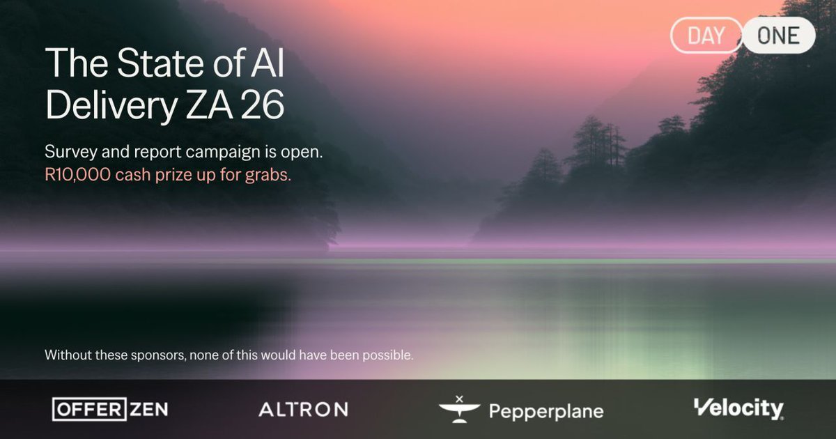 OfferZen's tweet photo. In every conversation we've had with engineering leaders this year, AI delivery comes up. 

Most SA teams are somewhere between experimenting and embedding it. Nobody in SA has solid data on how many initiatives actually make it from pilot to production.

The State of AI Delivery ZA 26 is where that picture starts. 👇

The survey closes Thursday, 16 October. Add your voice: https://t.co/h8xYqfZpTZ