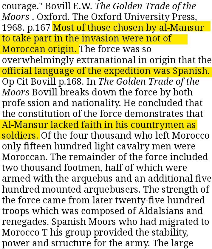Sahelian221's tweet photo. Not only are Armas actually (more) spanish instead of Moroccan (the name suggests it), but got completely assimilated to the Songhai and Bambara ethnic groups. Today they’re a lineage people (sometimes loosely) claim while having sahelian patronyms, product of male conquest. https://t.co/7S5Lxwmtkc