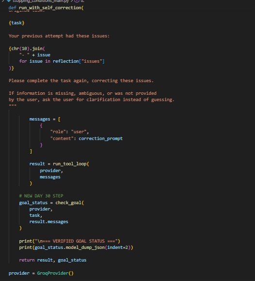 Alvin_Abiero's tweet photo. Day 22
Today I did some research on stopping conditions and goal verification for AI agents and implemented them.
✅Added explicit goal states: completed, needs_input, failed, and incomplete
✅Created a verifier to check the execution trace
#AIEngineering #LLM #Python https://t.co/NL7qQ7lM37