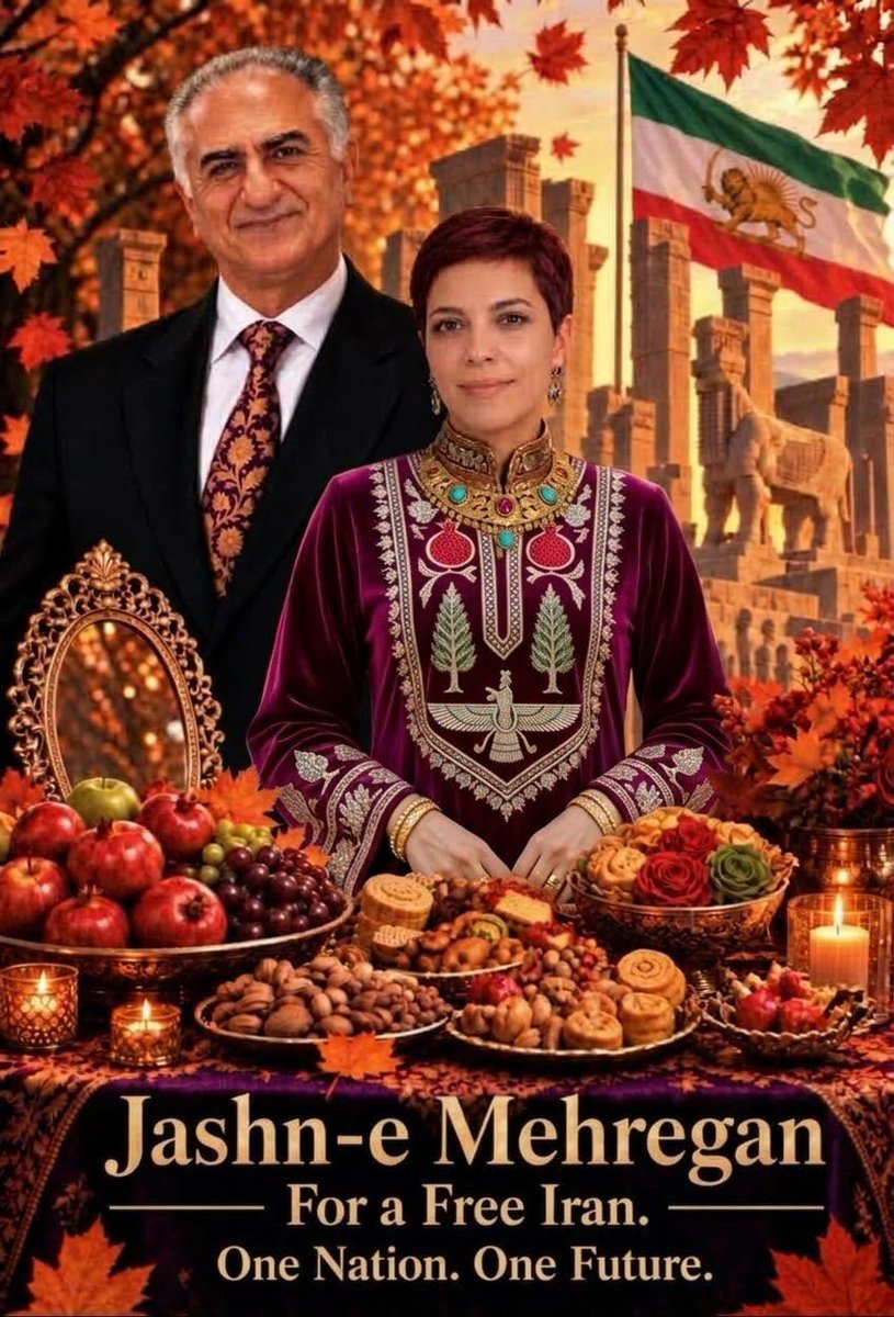 poonehshseyed's tweet photo. Happy Mehrgan! 🍂

Mehrgan is the ancient Iranian festival and the festival of Mithra, friendship, light, and gratitude for the earth's bounty and the abundance of the harvest.

In official calendars, the date of this festival is recorded as October 2; Zoroastrians also honor it on October 8, based on the ancient calendar.

Mehrgan is a memento of our living roots; a heritage older than any government and one that will always belong to the people of Iran.

For a free Iran; one nation, one future. 🇮🇷🍂
@NoorPahlavi @ShahbanouFarah @PahlaviReza #KingRezaPahlaviForIran #Javidshah
