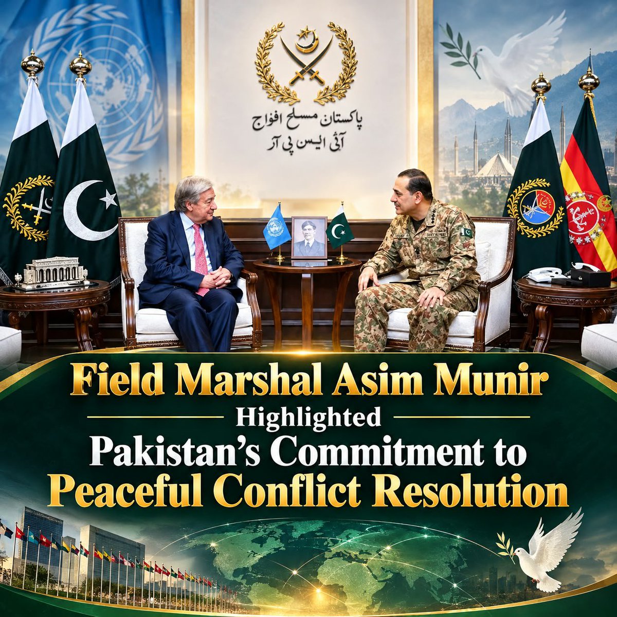 Pak_Worior's tweet photo. Field Marshal Asim Munir Appreciated the UN’s Role in Promoting Global Peace and Security
#UNinPakistan
#FieldMarshal
#PakistanStandsForPeace https://t.co/08yBu3yofk