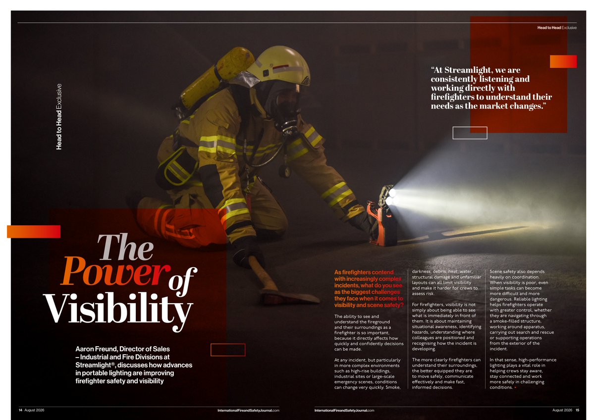 StreamlightUK's tweet photo. 🔦💡 Featured Friday

Visibility can make a critical difference on the fireground.

In our recent International Fire & Safety Journal feature, Aaron Freund, Director of Sales, Industrial and Fire Divisions at Streamlight, discusses how portable lighting can support firefighter visibility, situational awareness and scene safety in demanding conditions.

The article also looks at rechargeable technology, operational efficiency and the changing demands facing modern fire services 🔥

#FeaturedFriday #StreamlightTrusted