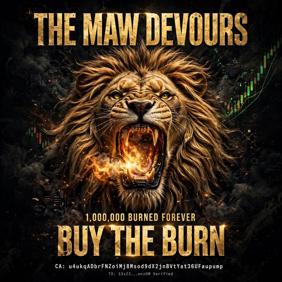 TheMawSOL's tweet photo. 🦁 THE MAW DEVOURS 🔥

1,000,000 $MAW BURNED FOREVER
Supply destroyed. Never coming back.

We FEED THE MAW.

🔥 BURNED: 1M $MAW

BUY THE BURN 👇

CA: u4ukqADbrFNZoiMj8Msod9dX2jnBVtYat36UFaupump

Chart is still early. Apes that feed get fed.

#MAW #Solana #MemeCoin #BUYTHEBURN https://t.co/dBYVLJNNeM