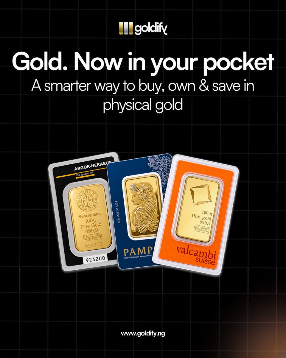 Goldifyng's tweet photo. Here are the cool things you can do on Goldify.

Buy Gold
Sell your Gold
Track your Gold Holdings. 
Have your Gold delivered right to your door step.

Own Gold, Build Wealth. https://t.co/WXo64GQfyH