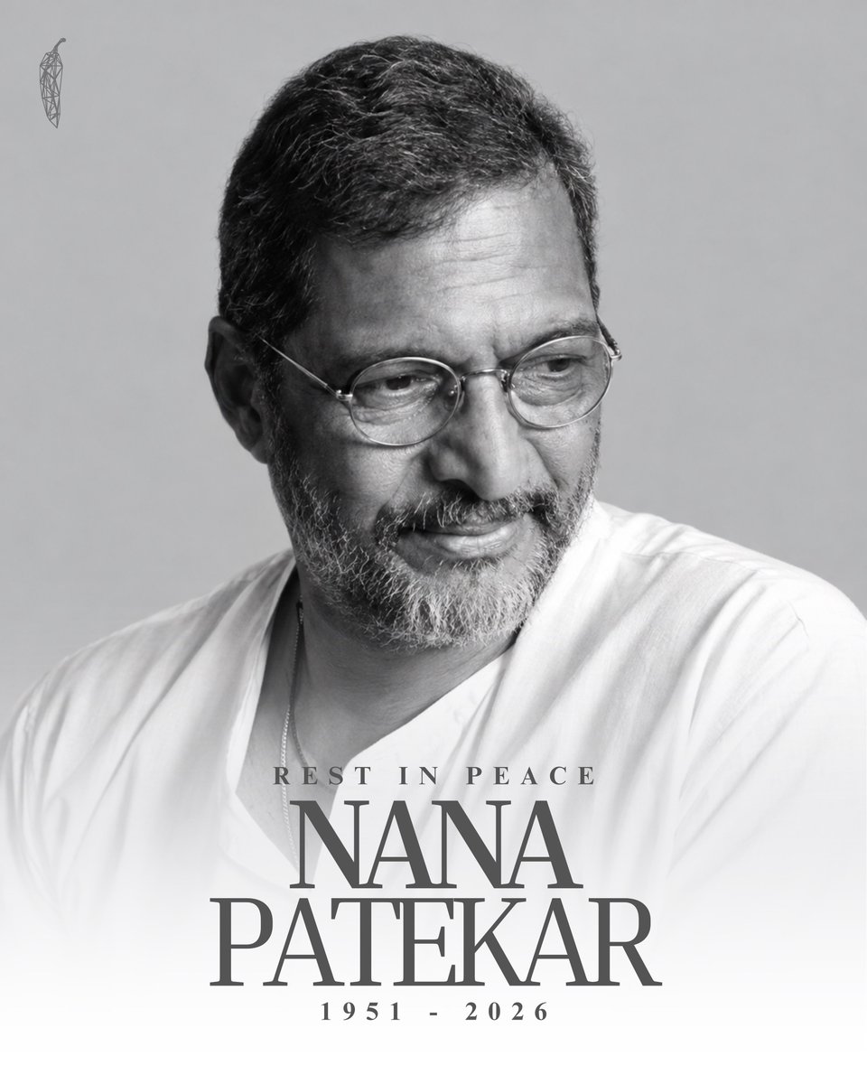 vfx_redchillies's tweet photo. Some artists shape how we remember cinema. 
Nana Patekar ji was one of them.

From his roots in Marathi theatre to unforgettable performances in Parinda, Krantiveer and Natsamrat, his craft gave us moments that stayed with us long after the credits rolled.

Today, the filmmaking fraternity mourns an artist whose absence will be deeply felt.

Thank you, Nana ji, for everything you gave to theatre and cinema. And for allowing us to witness a craft so unmistakably your own. We will return to your films with gratitude, and remember you with affection.

Our heartfelt condolences to his family and loved ones.

Rest in peace, Nana ji. 🙏🏼